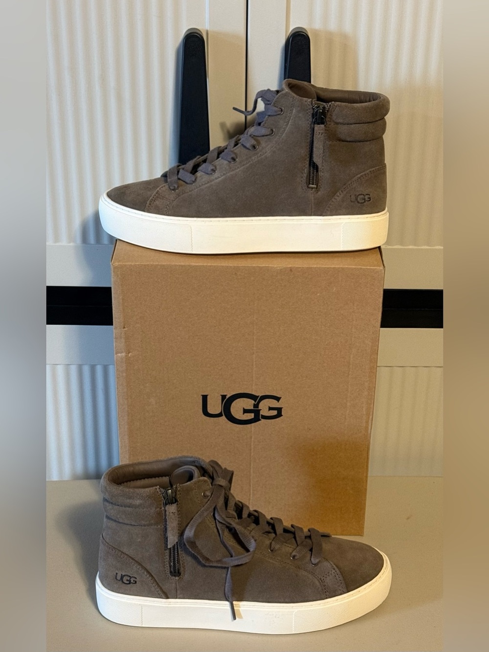 UGG Olli Suede Grey High-Top Bootie/Sneaker with White Sole NWOT